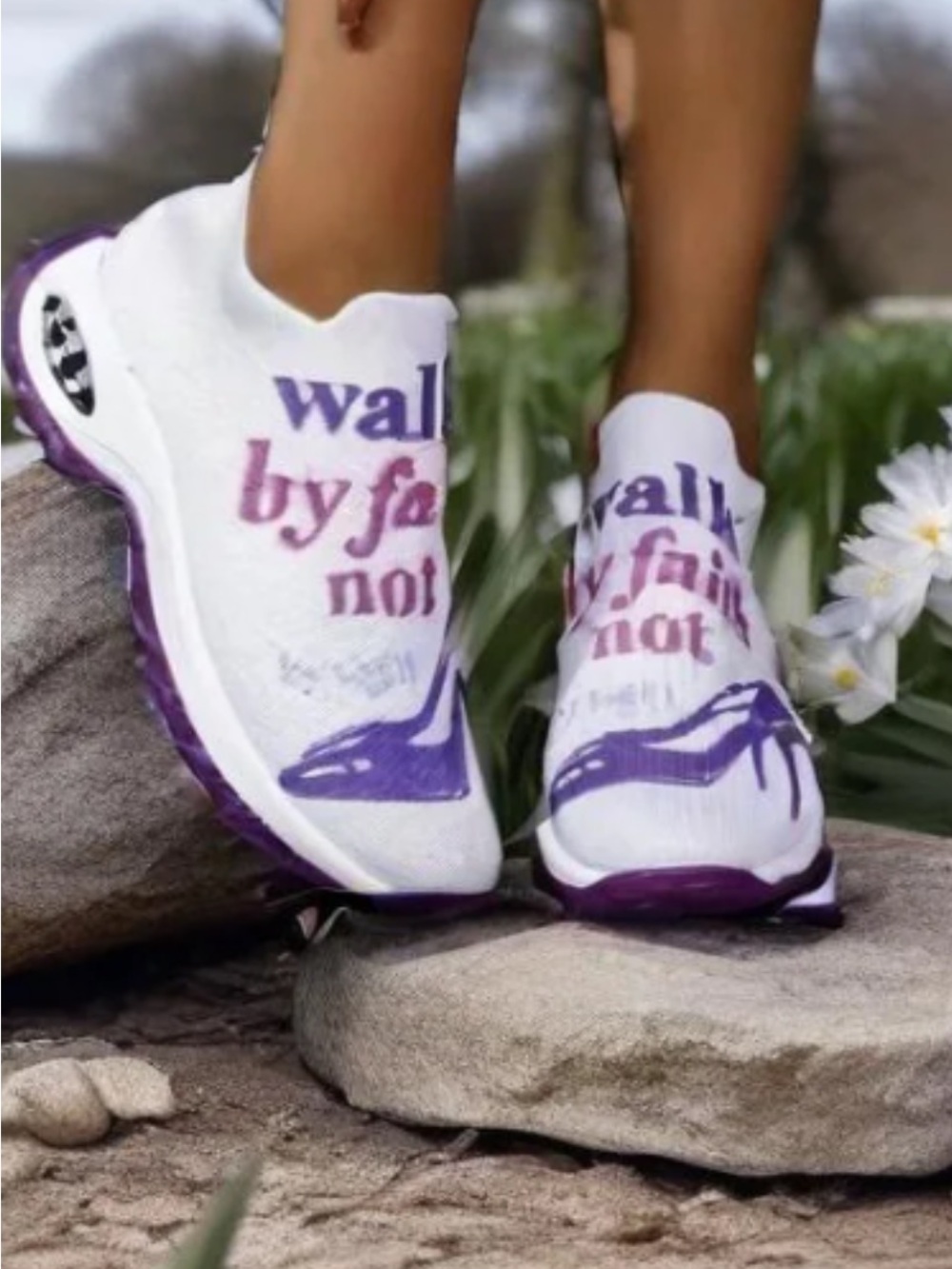 Women’s White Slip-On Sneakers with Purple Religious Graphic NWT size 9